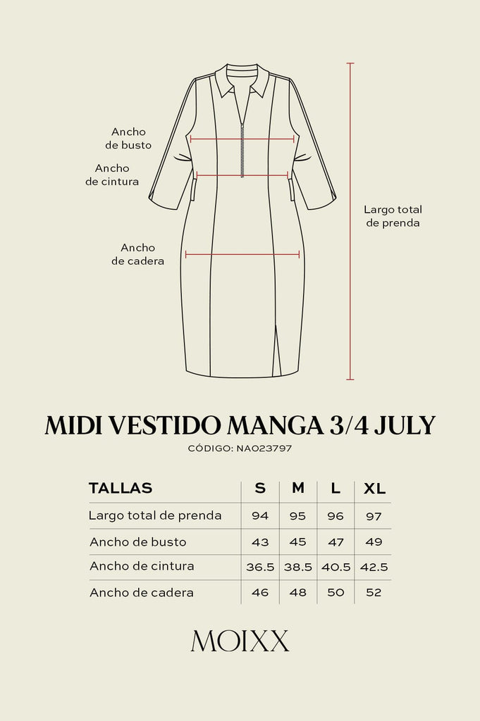 Midi Vestido Manga 3/4 July VESTIDOS MOIXX 