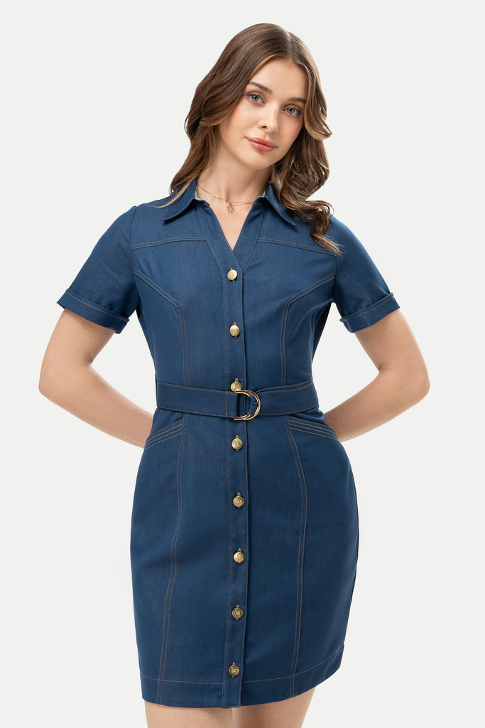 Midi Vestido Manga Corta Dallas VESTIDOS MOIXX Azul S 